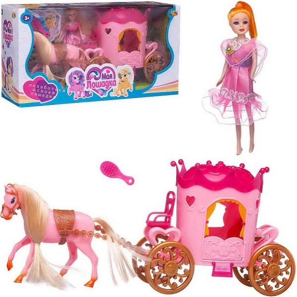 Игровой набор ABTOYS МОЯ ЛОШАДКА. КАРЕТА С РОЗОВОЙ ЛОШАДКОЙ И КУКОЛКОЙ
